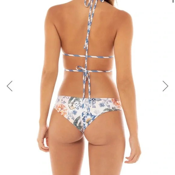 Agua Bendita Blue Floral and Striped Bikini